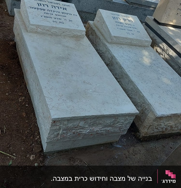 שתי מצבות אבן עם כיתוב בעברית בבית קברות